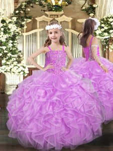 Graceful Lilac Sleeveless Organza Lace Up Pageant Dress Wholesale for Party and Quinceanera