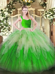 Multi-color Ball Gowns Straps Sleeveless Organza Floor Length Zipper Ruffles Sweet 16 Dress