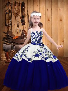 Trendy Floor Length Ball Gowns Sleeveless Royal Blue Pageant Dress for Teens Lace Up