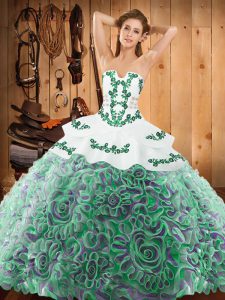Deluxe Sleeveless Sweep Train Embroidery Lace Up 15th Birthday Dress