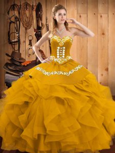 Super Sleeveless Lace Up Floor Length Embroidery and Ruffles Quinceanera Dresses