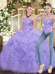 Fantastic Floor Length Lavender Quinceanera Dress Organza Sleeveless Appliques and Ruffles
