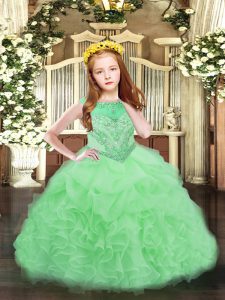 Beading and Ruffles and Pick Ups Pageant Gowns Apple Green Zipper Sleeveless Floor Length