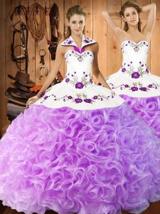 Charming Lilac Sleeveless Fabric With Rolling Flowers Lace Up Sweet 16 Dresses for Military Ball and Sweet 16 and Quinceanera