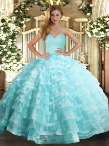 Captivating Apple Green Organza Lace Up Sweetheart Sleeveless Floor Length Ball Gown Prom Dress Ruffled Layers