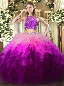 Multi-color Zipper Sweet 16 Quinceanera Dress Beading and Ruffles Sleeveless Floor Length