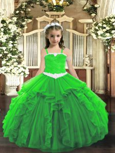 Excellent Green Straps Lace Up Appliques and Ruffles Glitz Pageant Dress Sleeveless