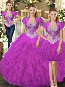 Comfortable Tulle Sleeveless Floor Length 15 Quinceanera Dress and Beading and Ruffles