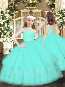 Sleeveless Zipper Floor Length Beading and Lace and Ruffled Layers Pageant Gowns For Girls