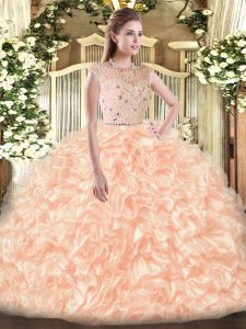 Sleeveless Zipper Floor Length Beading and Ruffles Ball Gown Prom Dress