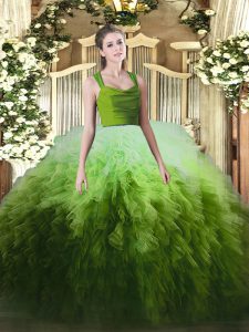 Multi-color Ball Gowns Tulle Straps Sleeveless Ruffles Floor Length Zipper Quinceanera Gown