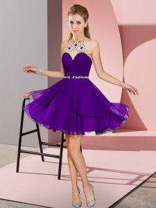 Flirting Purple Halter Top Neckline Beading Prom Evening Gown Sleeveless Zipper