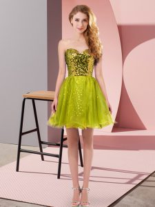 Mini Length Zipper Prom Gown Olive Green for Prom and Party with Sequins