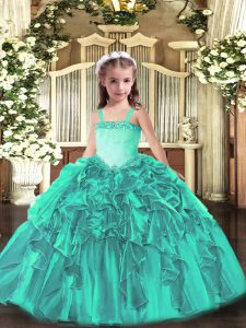 Floor Length Ball Gowns Sleeveless Turquoise Little Girls Pageant Dress Wholesale Lace Up