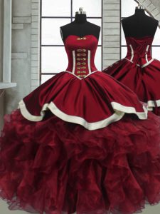 Lovely Red Organza Lace Up Sweet 16 Quinceanera Dress Sleeveless Floor Length Beading and Ruffles