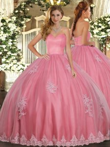 Pretty Floor Length Watermelon Red Quinceanera Dress Tulle Sleeveless Beading and Appliques