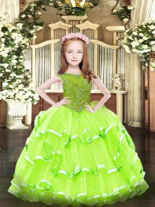 Lovely Glitz Pageant Dress Party and Quinceanera with Beading and Ruffled Layers Scoop Sleeveless Zipper