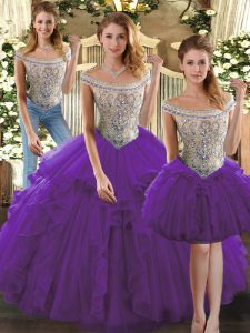 Luxurious Purple Sleeveless Beading and Ruffles Floor Length Quinceanera Dresses