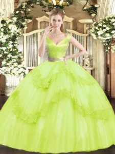 New Arrival Tulle Sleeveless Floor Length 15th Birthday Dress and Beading and Appliques