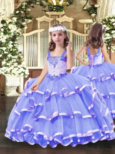 Lavender Sleeveless Organza Lace Up Pageant Dresses for Party and Quinceanera