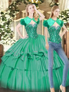Floor Length Turquoise 15th Birthday Dress Sweetheart Sleeveless Lace Up