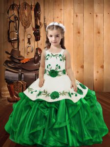 Exquisite Floor Length Green Pageant Dresses Straps Sleeveless Lace Up