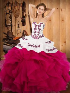 Super Floor Length Ball Gowns Sleeveless Hot Pink Quinceanera Dress Lace Up