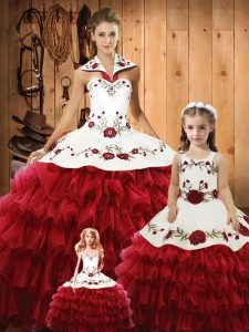Sleeveless Lace Up Floor Length Embroidery and Ruffles Quinceanera Gowns