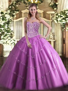 Super Lilac Lace Up Sweetheart Beading Ball Gown Prom Dress Tulle Sleeveless