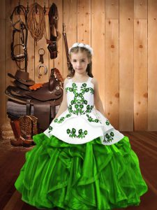 Green Winning Pageant Gowns Sweet 16 and Quinceanera with Beading and Ruffles Straps Sleeveless Lace Up
