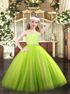 Yellow Green Sleeveless Tulle Zipper Pageant Dress for Womens for Party and Quinceanera