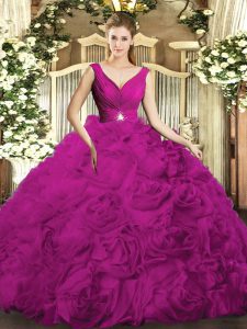 Eye-catching Sleeveless Backless Floor Length Beading and Ruching 15 Quinceanera Dress