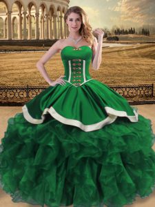 Dramatic Green Lace Up Quince Ball Gowns Beading and Ruffles Sleeveless Floor Length