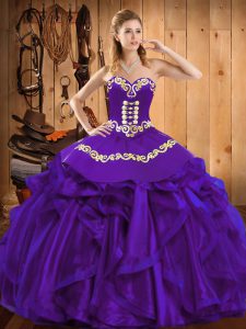 Ball Gowns Quinceanera Gowns Purple Sweetheart Organza Sleeveless Floor Length Lace Up