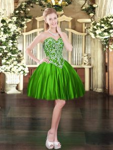 Glittering Green Lace Up Prom Evening Gown Beading Sleeveless Mini Length