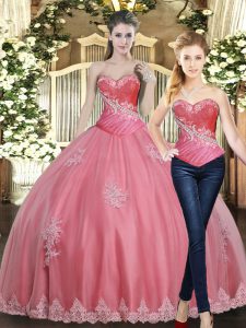 Fantastic Sleeveless Floor Length Beading and Appliques Lace Up Quinceanera Gown with Rose Pink