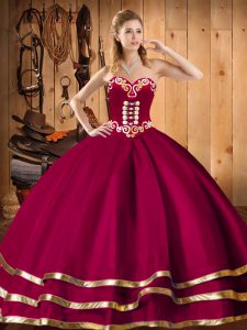Traditional Ball Gowns Quince Ball Gowns Wine Red Sweetheart Organza Sleeveless Floor Length Lace Up