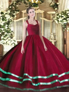 Sumptuous Red Organza Zipper Straps Sleeveless Floor Length Quinceanera Dresses Ruffled Layers