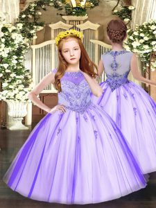 Lavender Scoop Zipper Beading and Appliques Pageant Dress for Teens Sleeveless