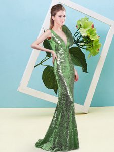 Admirable Sequins Prom Party Dress Green Zipper Sleeveless Floor Length