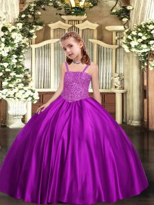 Floor Length Lace Up Little Girls Pageant Dress Wholesale Purple for Party and Sweet 16 and Quinceanera and Wedding Party with Beading