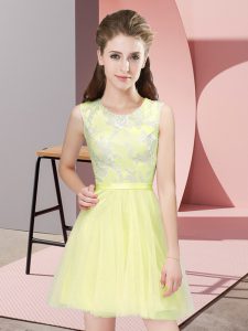 A-line Court Dresses for Sweet 16 Yellow Scoop Tulle Sleeveless Mini Length Side Zipper