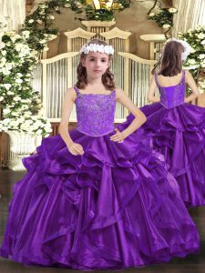 Organza Sleeveless Floor Length Child Pageant Dress and Beading