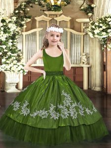 Olive Green Scoop Zipper Beading and Appliques Kids Formal Wear Sleeveless