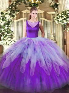 Colorful Ball Gowns 15th Birthday Dress Multi-color Scoop Organza Sleeveless Floor Length Side Zipper