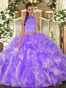 Low Price Halter Top Sleeveless Backless Sweet 16 Quinceanera Dress Lavender Organza