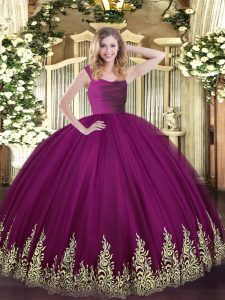 Best Straps Sleeveless Tulle Quinceanera Dress Beading and Appliques Zipper