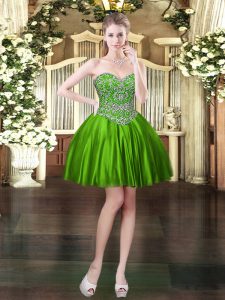 Comfortable Sweetheart Sleeveless Lace Up Dress for Prom Green Satin