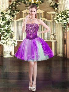 Glamorous Purple Lace Up Prom Party Dress Beading Sleeveless Mini Length