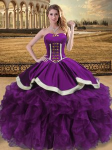 Top Selling Beading and Ruffles Ball Gown Prom Dress Eggplant Purple Lace Up Sleeveless Floor Length